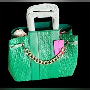 Sassy Jones Lori Green Embossed Handbag with Gold Chain